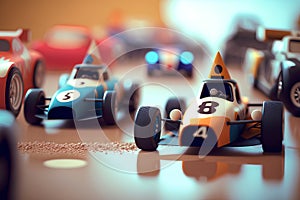 3D illustration of a racing car with a lot of cars in the background