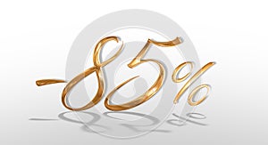 3d illustration Realistic golden text 85 percent discount number