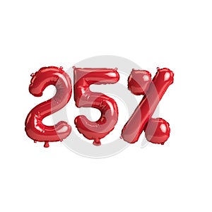 3d illustration red balloons shape 25% isolated on white background