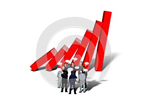 3d illustration of red bar graph and businessman