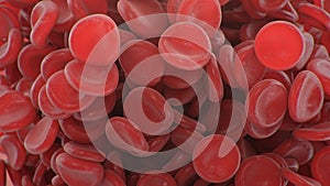 3d illustration of red blood cells background, blood clot. Scientific and medical microbiological concept. Enrichment
