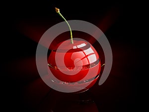 3d Illustration of red cherry close up on a black Isolated.