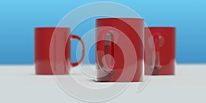 3d illustration of red mugs