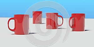 3d illustration, red mugs