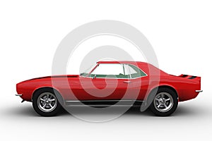 3D illustration of a red retro American sports car isolated on white