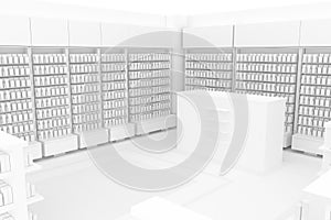 3D Illustration Rendering. Clean Pharmacy views on white backgorund for presentation and mockup blueprints. Architectural - Table