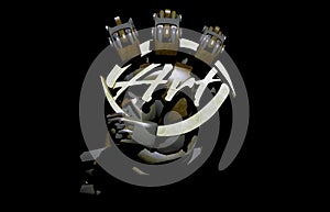 3D Illustration rendering image of a robot hand holding a metallic blank emblem