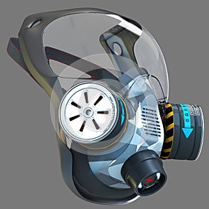 3D illustration of a respirator mask with customized design. Ergonomic and modern design form.