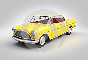 3d illustration of a retro vintage yellow car model, cute car isolated on white background,