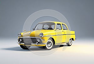 3d illustration of a retro vintage yellow car model, cute car isolated on white background,