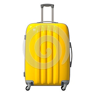 3d illustration. The road corrugated plastic suitcase is yellow. Facade. Isolated