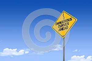 3D Illustration of a road sign _dangerous curves ahead_angle2