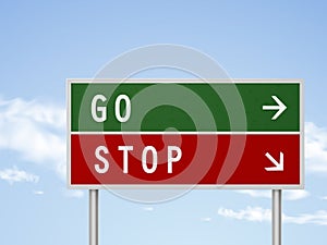 3d illustration road sign with go and stop