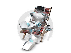 3D Illustration of a Robot in a Deckchair
