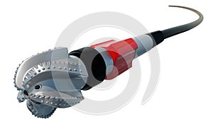 3d illustration. Roller cone bit and wire. Isolated