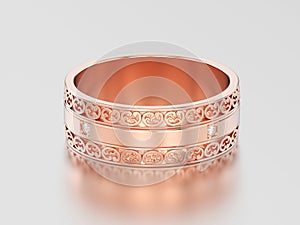 3D illustration rose gold decorative wedding bands carved out ri