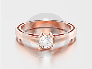 3D illustration rose gold decoretive solitaire engagement diamond ring with shadow and reflection