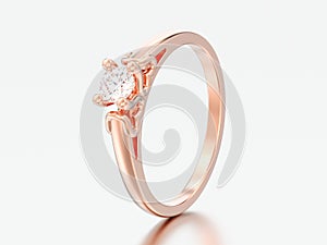 3D illustration rose gold solitaire wedding diamond ring with he