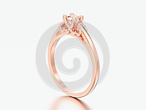 3D illustration rose gold solitaire wedding diamond ring with he