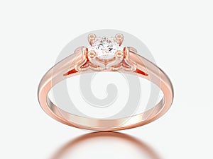 3D illustration rose gold solitaire wedding diamond ring with he