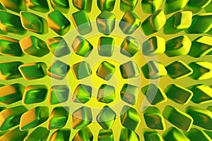 3d illustration of rows of green neon cubes