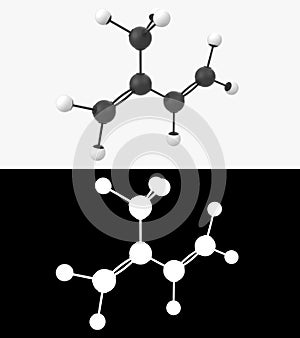 3D illustration of a rubber isoprene molecule with alpha layer