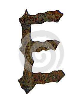 3D illustration.Rusty and oxidizing metal letter isolated on white background.Grunge font illustration.
