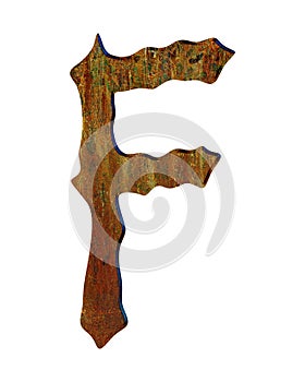 3D illustration.Rusty and oxidizing metal letter isolated on white background.Grunge font illustration.