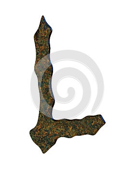 3D illustration.Rusty and oxidizing metal letter isolated on white background.Grunge font illustration.