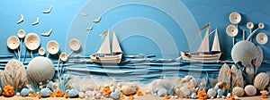 3d illustration of a sailboat in the ocean. Paper art style. Ai generated