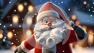 3D illustration of Santa Claus with a white beard and a red hat