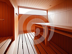 3d illustration of sauna interior with wooden chairs, Ai Generated