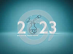 3D illustration of science experiment icon and a number year 2023