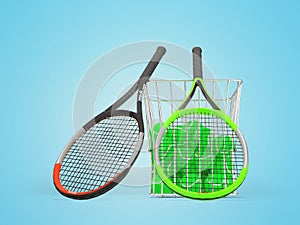 3D illustration set of big tennis for training game on blue background with shadow