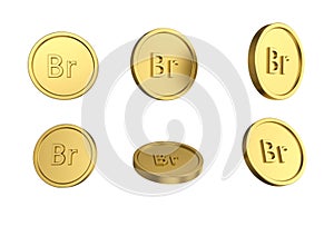 3d illustration Set of gold Ethiopian birr coin in different angels on white background