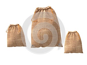 3D Illustration Set of Jute Sachets for Christmas