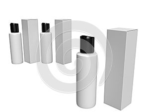 3D Illustration - Set of Three Lotion Bottles with Boxes