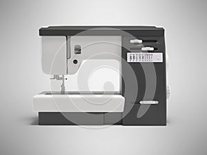 3D illustration of sewing machine for home work on gray background with shadow