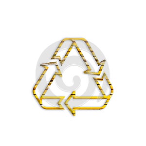 3D illustration shiny yellow iron rusty metal recycling icon