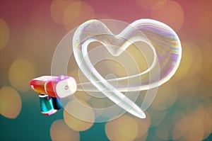 3d illustration. Shooting heart Bubbles shape from Bubble  Gun