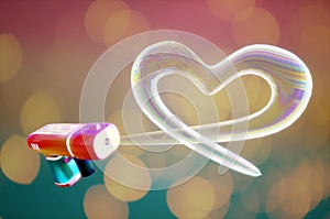 3d illustration. Shooting heart Bubbles shape from Bubble  Gun