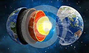 3D illustration showing layers of the Earth in space