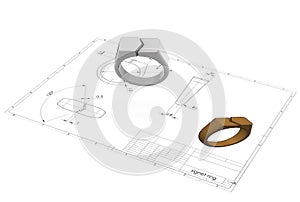 3D illustration of signet ring