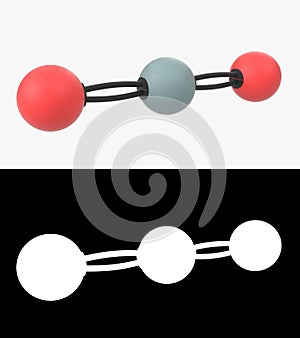 3D illustration of a silicon dioxide molecule with alpha layer