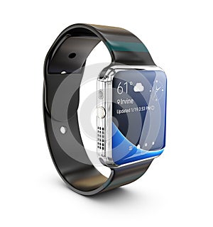 3d Illustration of silver Smart watch with black strap on white background