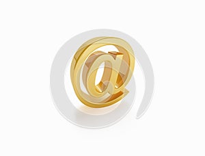 3d illustration of `at` simbol gold on white background