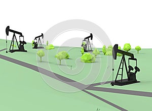 3d illustration of simple oil derricks.