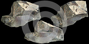 3d illustration of single rocks isolated on black background