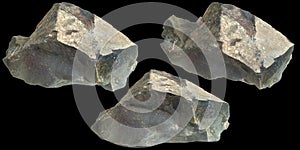 3d illustration of single rocks isolated on black background