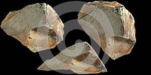 3d illustration of single rocks isolated on black background